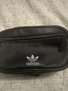 adidas Black Leather Belt Bag with Trefoil Patch